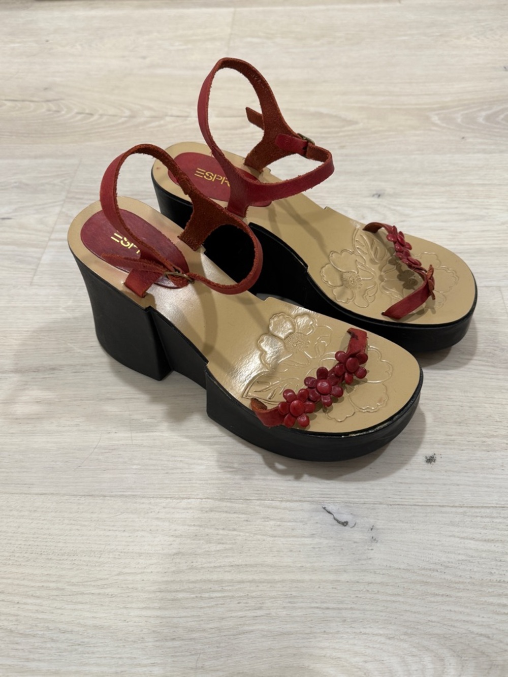 Esprit Red Floral Bead Platform Sandals